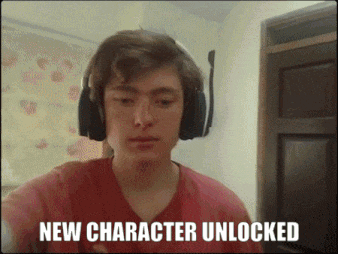 a young man wearing headphones with the words new character unlocked below him