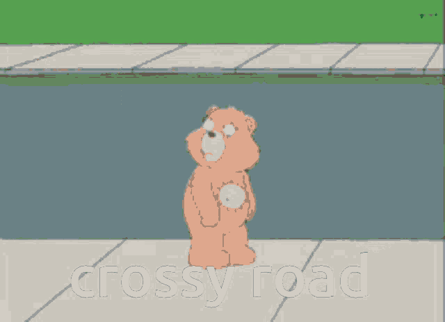 a crossy road sign with a teddy bear in the middle