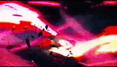 a close up of a red and pink background with a few pieces of paper flying in the air .