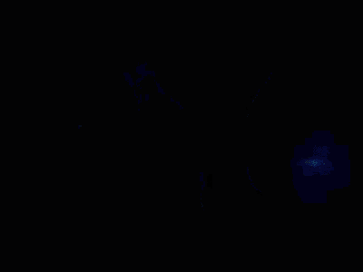 a blue circle with a black background and a few white dots