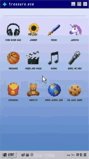a screenshot of a game called treasure.exe with icons