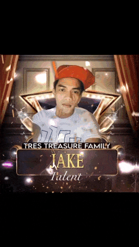 a man with a red hat and the name jake talent