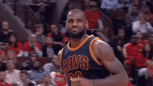 lebron james is a basketball player for the cavs and is standing in front of a crowd .