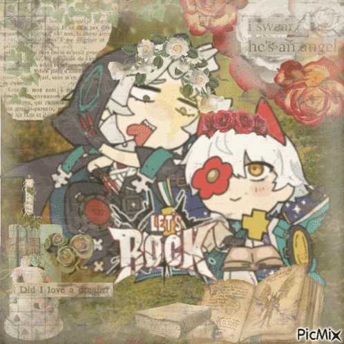 a collage of cartoon characters with the words let 's rock on the bottom