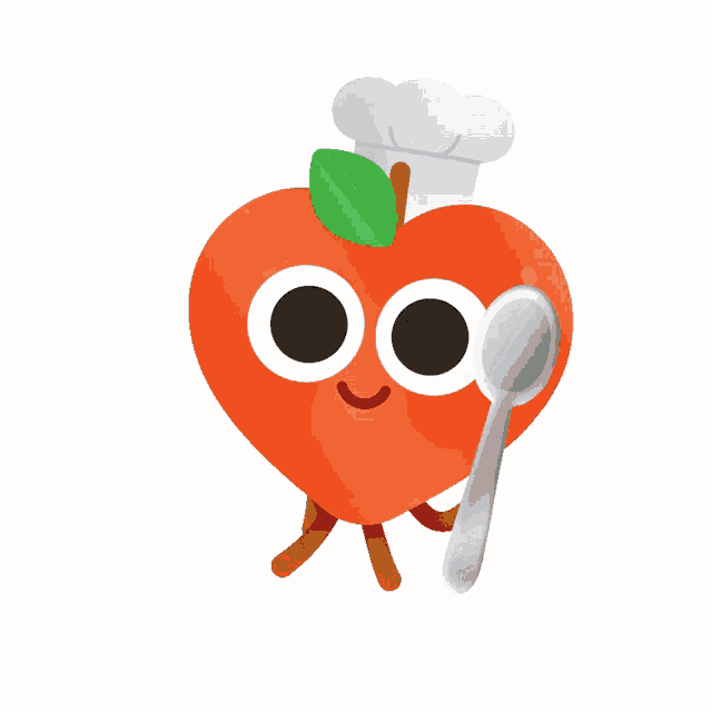 a cartoon of an apple wearing a chef hat and holding a spoon