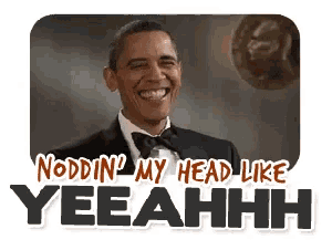a man in a tuxedo is smiling with the words nodding my head like yeeahhh below him