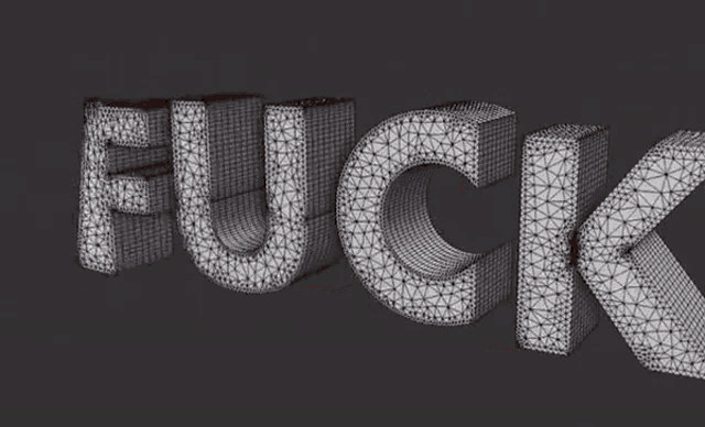 a 3d model of the word fuck on a black background
