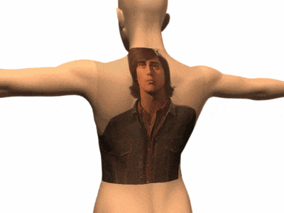 a man 's back has a tattoo of a man 's face on it