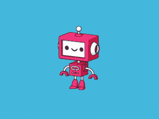 a cartoon drawing of a pink robot with a white face