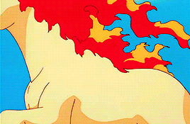 a cartoon drawing of a horse with red and yellow flames coming out of its back .