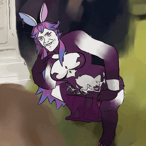 a drawing of a woman in a bunny costume giving a thumbs up