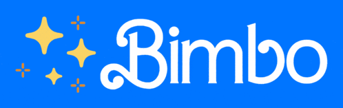 a blue background with the word bimbo in white