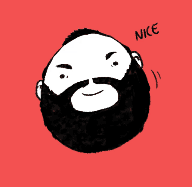 a cartoon drawing of a man with a beard and mustache with the word nice above him