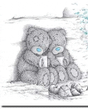 two teddy bears are sitting next to each other on a bench .