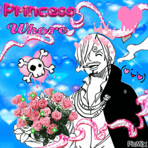 a cartoon of a man holding a bouquet of pink roses with the words princess where written on it