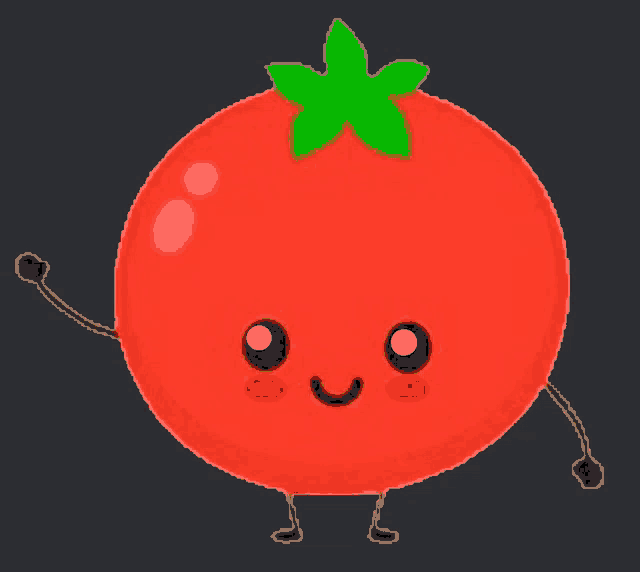 a cartoon tomato with arms and legs and a face