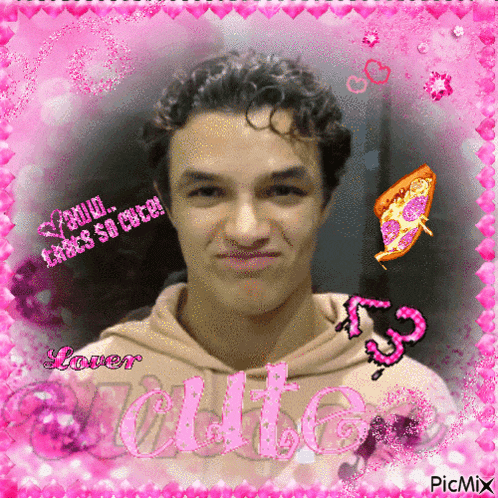 a picture of a man in a pink frame with the words " lovely " on it
