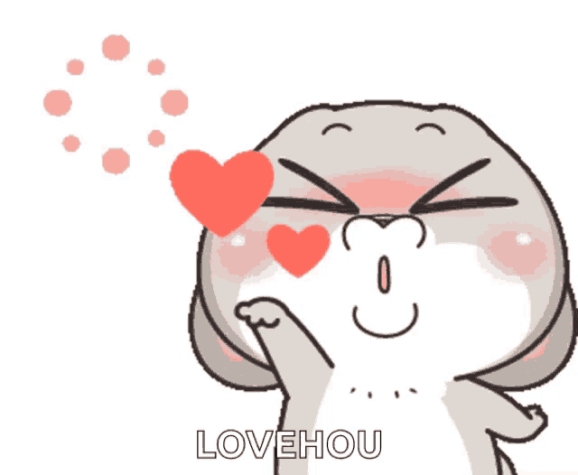a cartoon rabbit is blowing a kiss with a heart in his eyes and the word lovehou below it