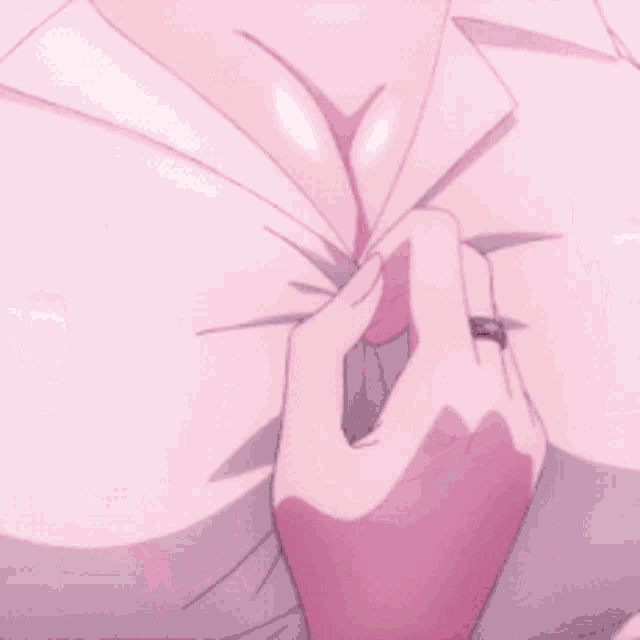 a close up of a pink anime girl with her tongue hanging out