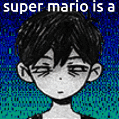 a black and white drawing of a boy with the words `` super mario is a '' above him .