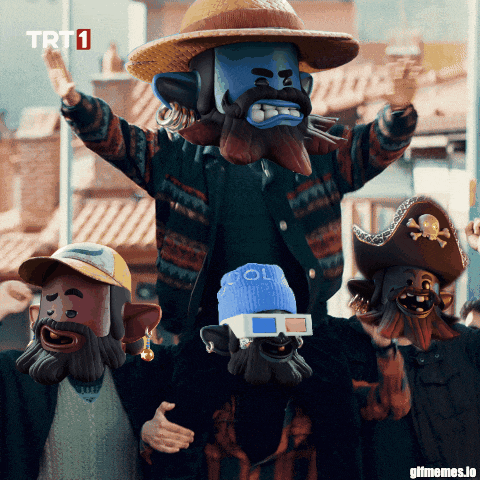 a group of people wearing masks and hats with trt1 on the bottom right