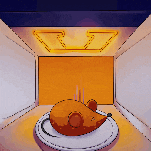 a cartoon drawing of a mouse in a microwave