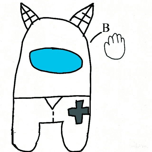 a drawing of an among us character with horns and a green cross