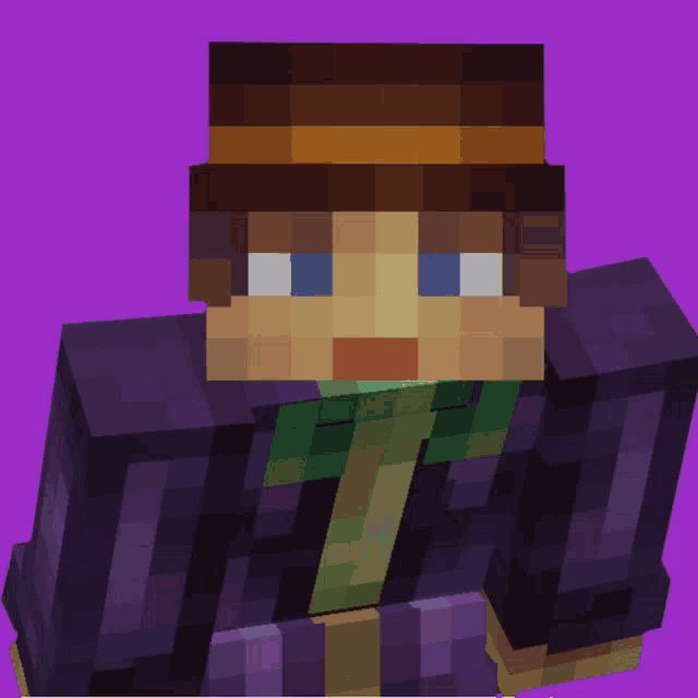 a minecraft character with a brown hat and a green scarf