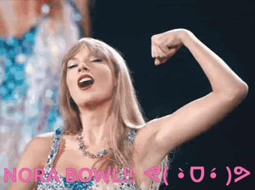 a picture of a woman flexing her muscles with the words nora bowl written on the bottom
