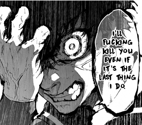 a black and white drawing of a person with a quote that says i 'll fucking kill you