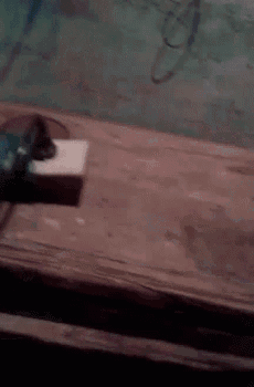 a plug is plugged into a wooden table next to a pool