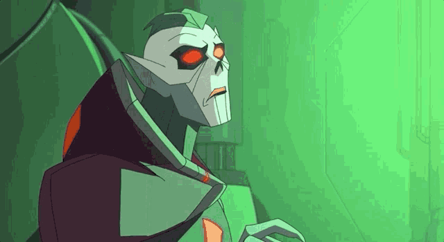 a cartoon character with a skull on his head and red eyes