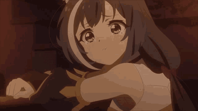 a girl with a cat ears and a black and white stripe on her hair