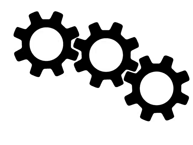 three black gears are lined up in a row on a white background .