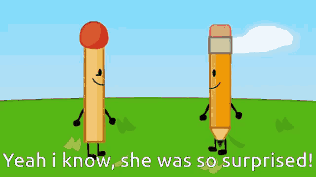a match and a pencil are standing next to each other on a grassy field .