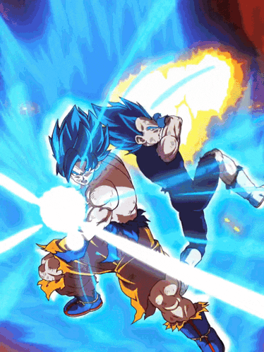a cartoon of a man with blue hair fighting another man with yellow hair