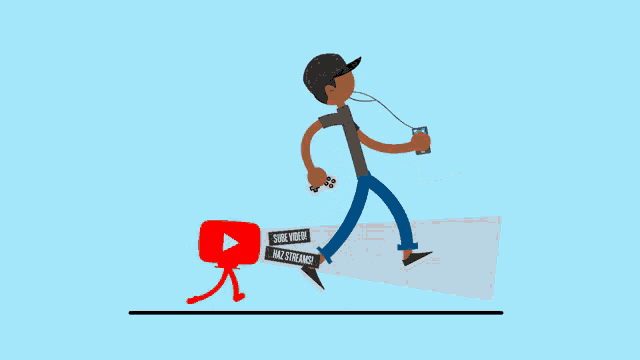 a cartoon drawing of a man walking with a youtube logo in the background