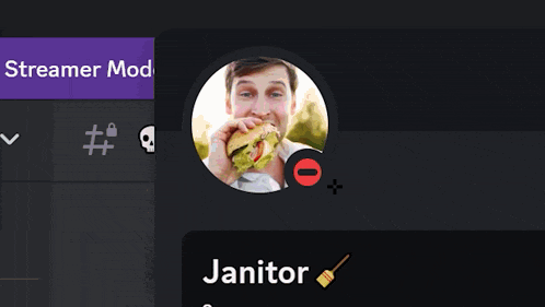 a picture of a man eating a hamburger is surrounded by a red circle that says janitor