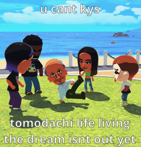 a group of cartoon characters are playing a video game called tomodachi life living the dream isnt out yet