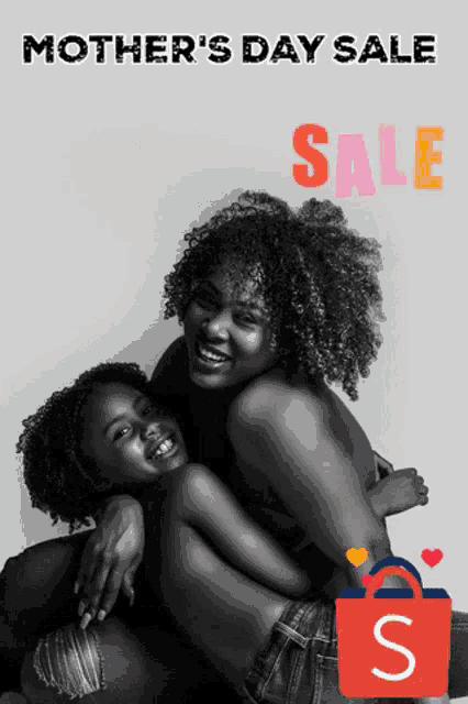 a poster for mother 's day sale shows two women hugging