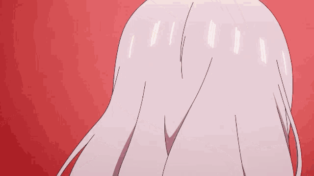 a girl with white hair and blue eyes looks up at the camera