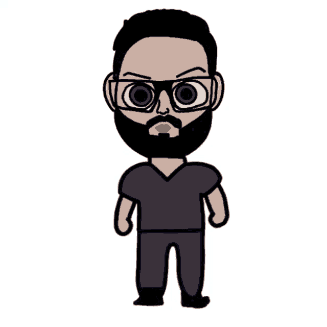 a cartoon drawing of a man with a beard and glasses