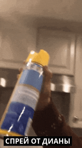 a person is holding a spray bottle in their hand with a caption in russian that says " спрей от дианы "