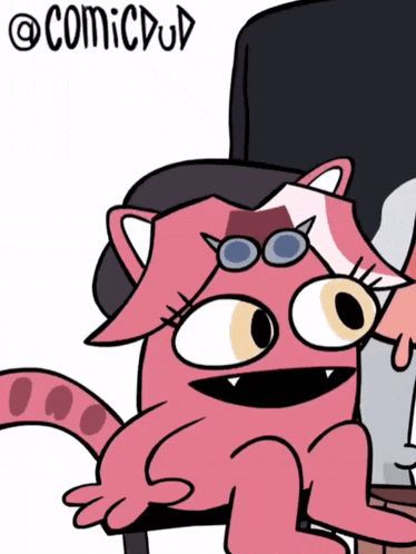 a cartoon drawing of a cat with glasses and the words comicdud on the bottom right