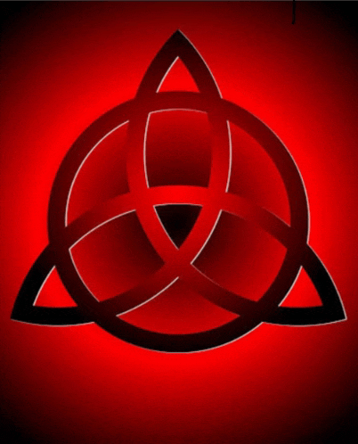 a red and black symbol with a triangle in the middle