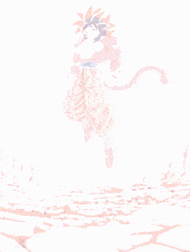 a pixel art of a cartoon character with a long tail