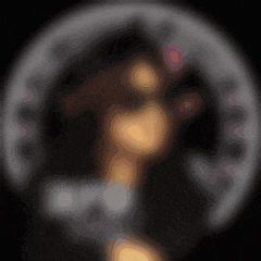 a blurred image of a person 's face with a circle in the middle of it