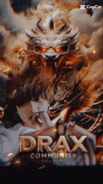 a poster for drax community with a man smoking a cigarette