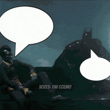 a picture of the joker and batman with speech bubbles and the words vozes tim cozmo