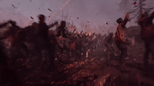 a blurred image of a crowd of people in a field